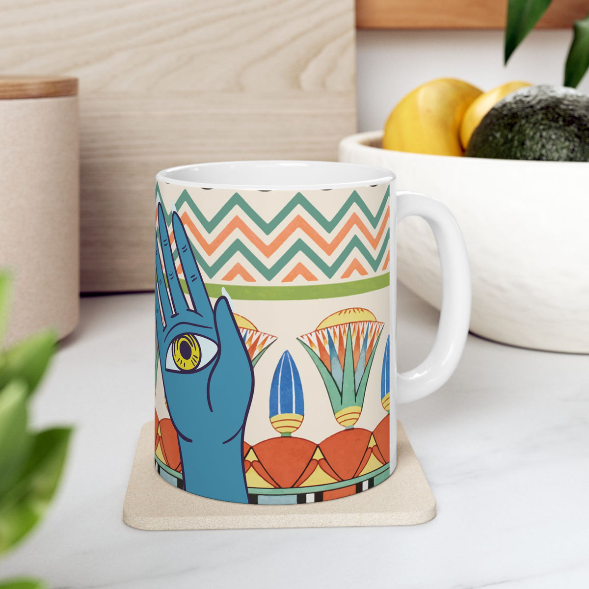 Mystic Hand Eyes Mug | Boho Tarot Illustration Ceramic Coffee Cup