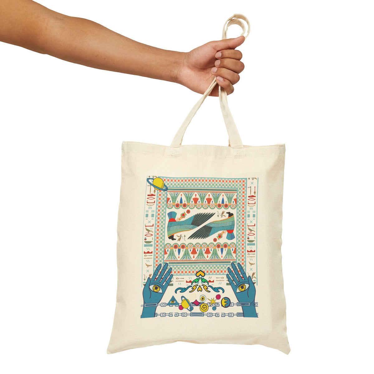 Folk Art Whale Tote Bag - Boho Canvas Tote with Retro Ocean Illustration, Eco Market Bag