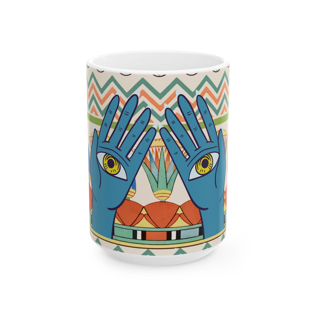 Mystic Hand Eyes Mug | Boho Tarot Illustration Ceramic Coffee Cup