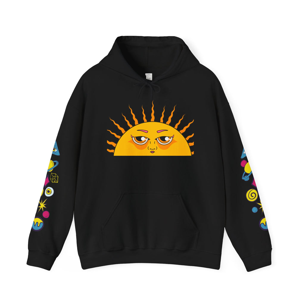 Sleepy Sun Hoodie - Psychedelic Retro 70s Sunrise Graphic Sweatshirt with Sleeve Print